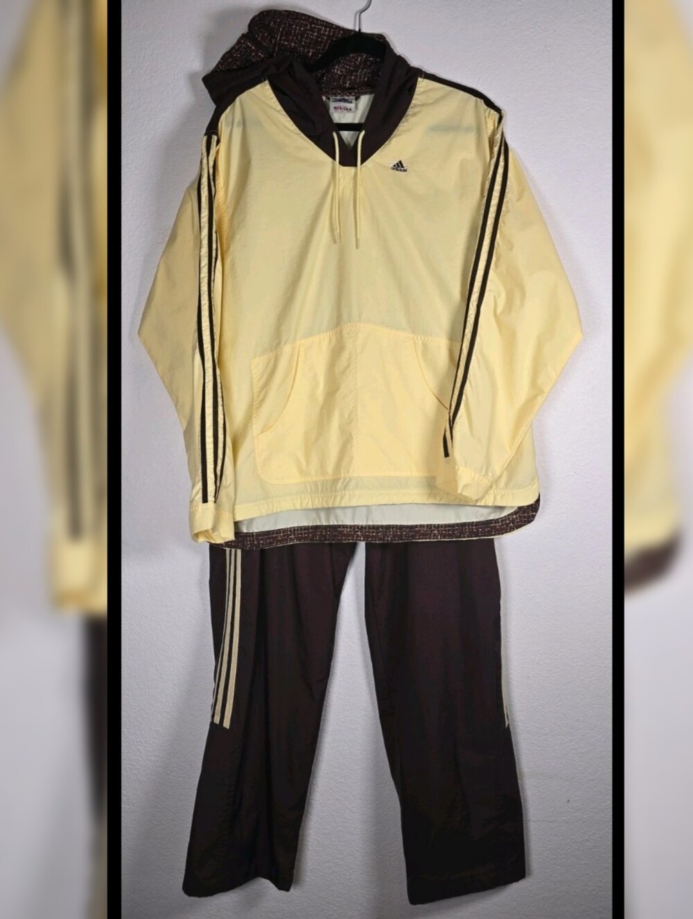 Vintage Adidas Nylon Tracksuit Set Mens XL Yellow Brown 1999 Y2K Windbreaker